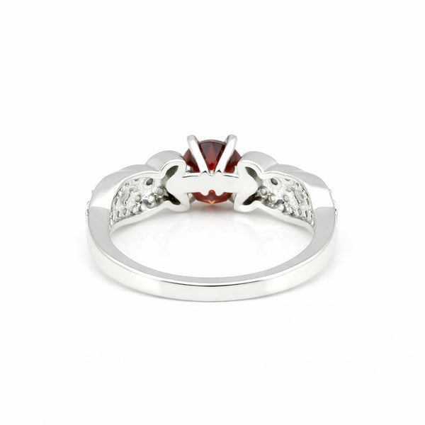 Certified Solitaire Round Cut Red Garnet Ring in 925 Sterling Silver for Women