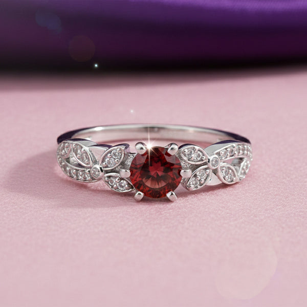 Certified Solitaire Round Cut Red Garnet Ring in 925 Sterling Silver for Women