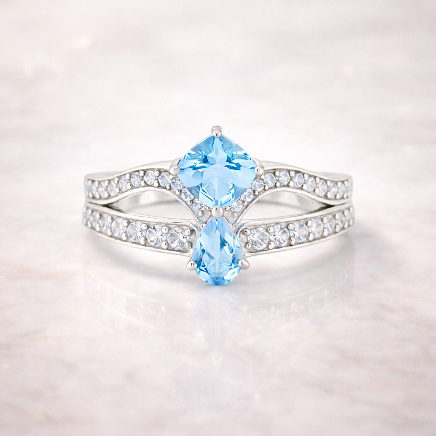 3.30 Ct Blue Topaz Pear Ring in 925 Sterling Silver Gift for Her Timeless Design