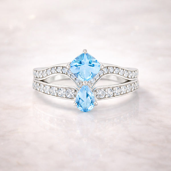 3.30 Ct Blue Topaz Pear Ring in 925 Sterling Silver Gift for Her Timeless Design
