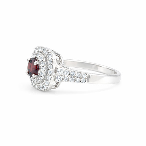 Anniversary Red Garnet Ring Round Cut in 925 Sterling Silver for Women