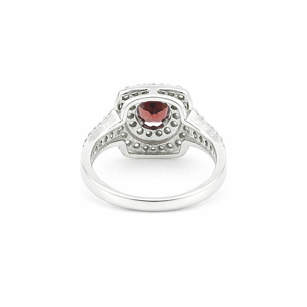 Anniversary Red Garnet Ring Round Cut in 925 Sterling Silver for Women
