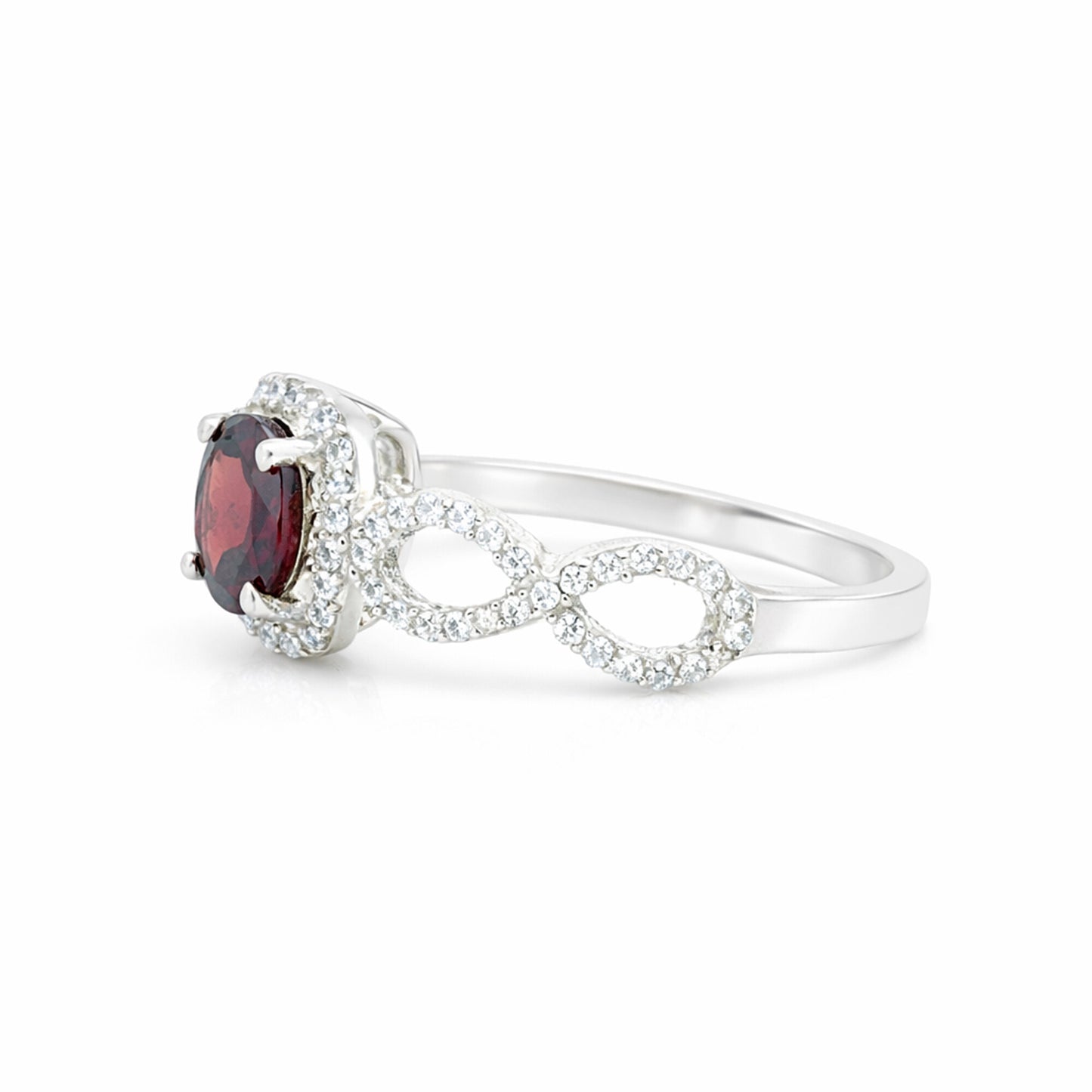 Certified Round Red Garnet Ring in 925 Sterling Silver for Women Luxury Style