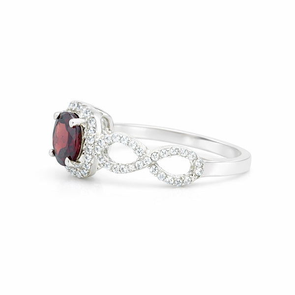 Certified Round Red Garnet Ring in 925 Sterling Silver for Women Luxury Style