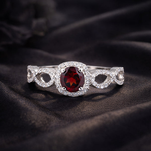 Certified Round Red Garnet Ring in 925 Sterling Silver for Women Luxury Style
