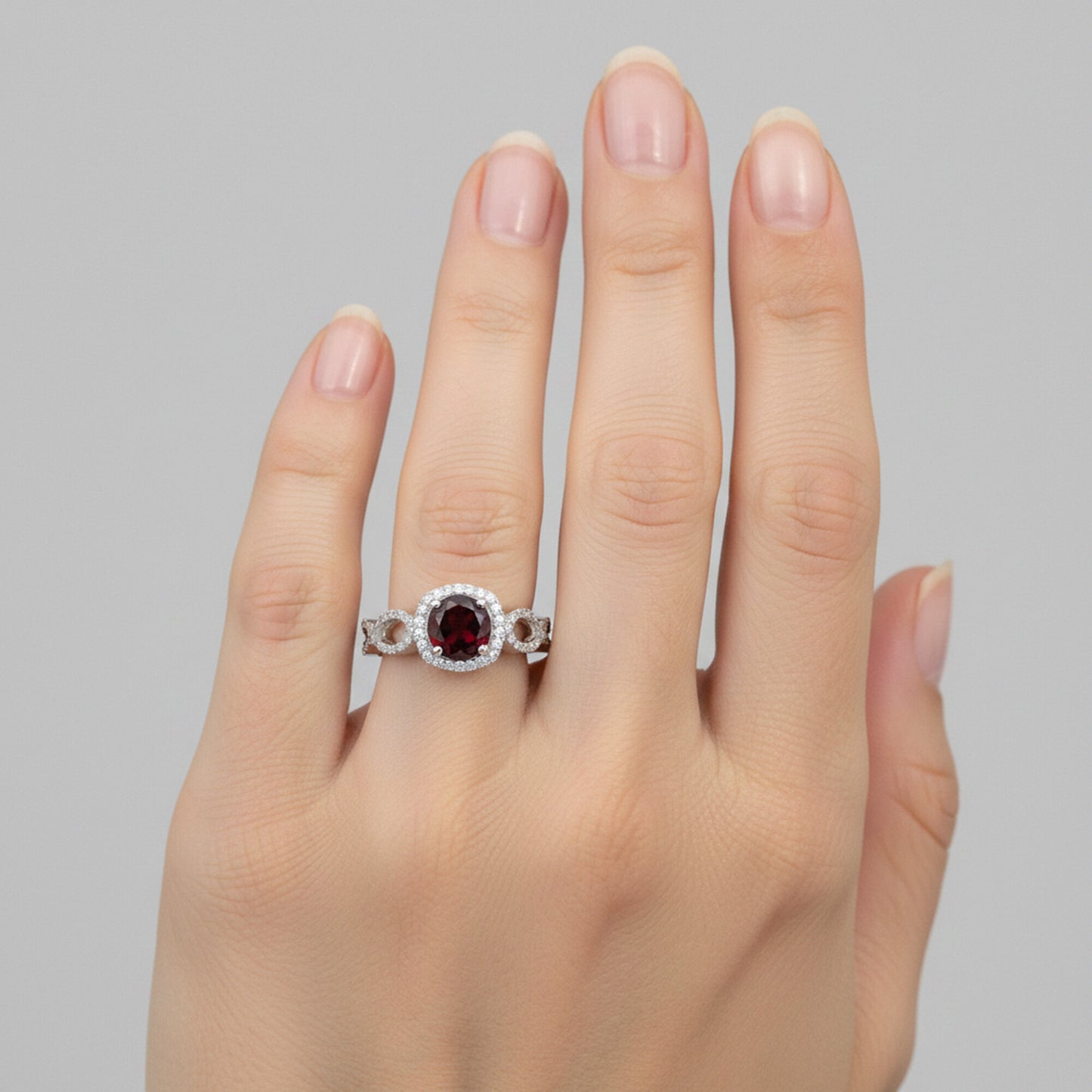Certified Round Red Garnet Ring in 925 Sterling Silver for Women Luxury Style