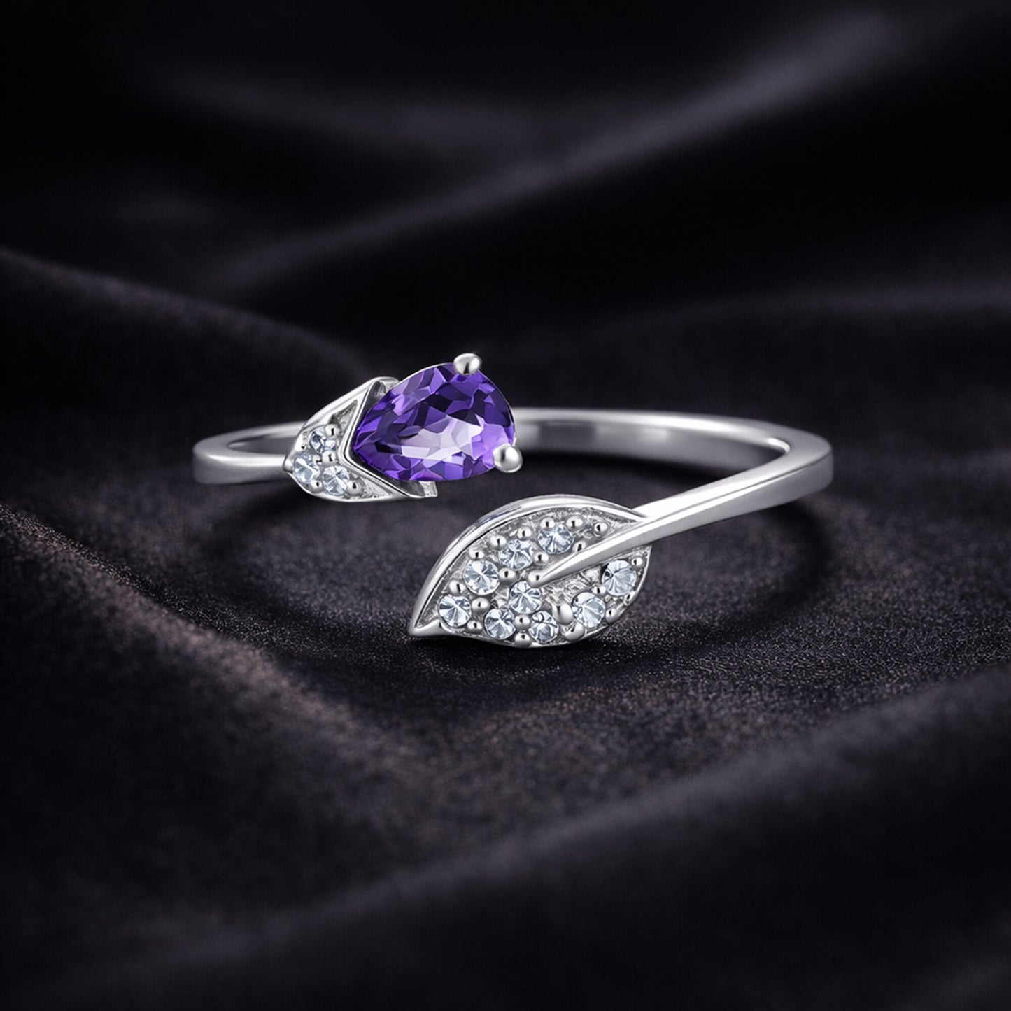 925 Sterling Silver Purple Amethyst Pear Cut Ring for Women Classic Design