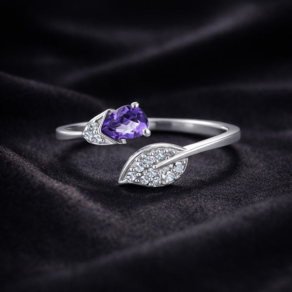 925 Sterling Silver Purple Amethyst Pear Cut Ring for Women Classic Design