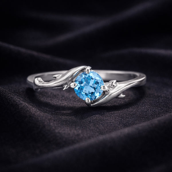 Round Cut Blue Aquamarine 1.20 Ct Ring in 925 Sterling Silver for Women