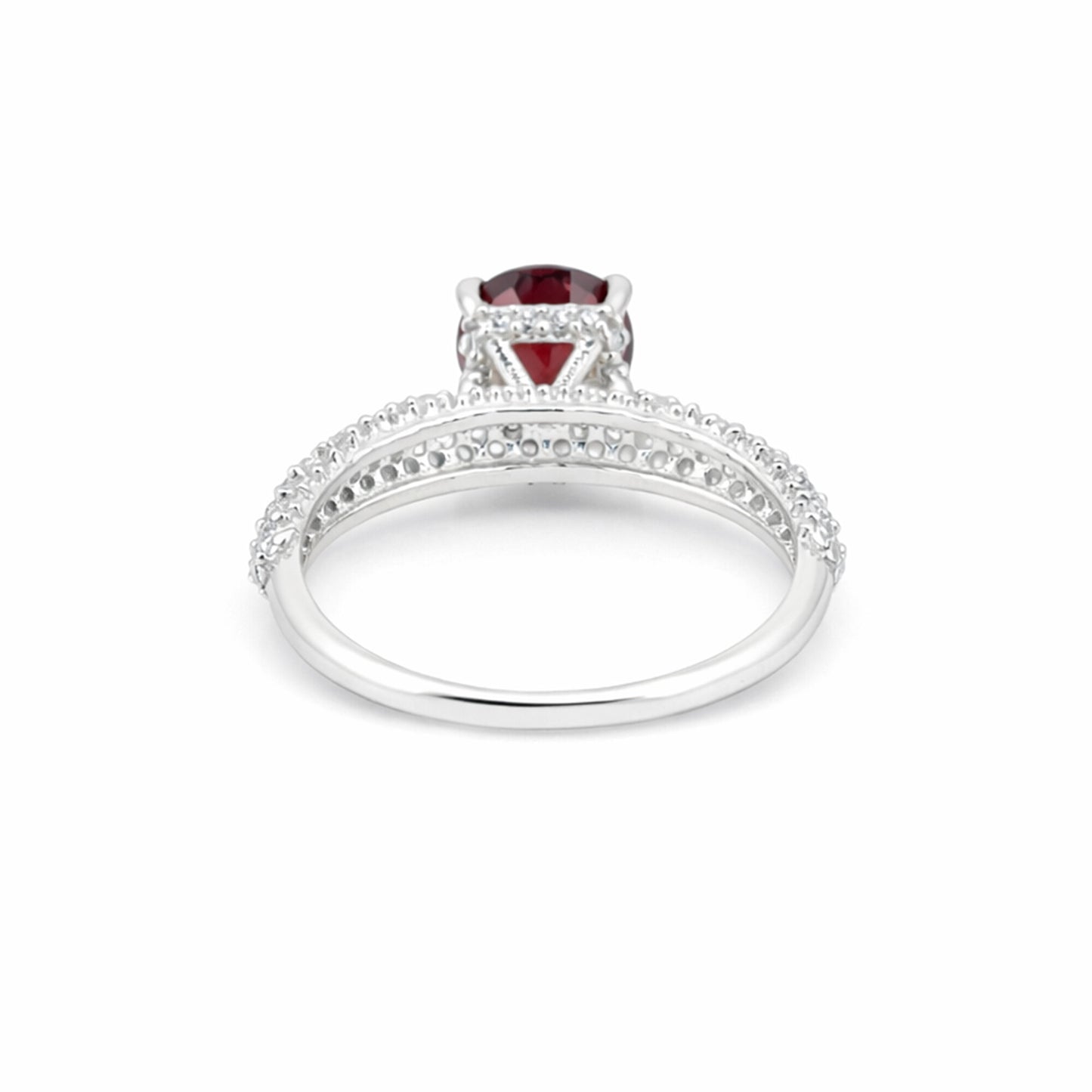 Red Garnet Round Cut Ring 2.45 Ct in 925 Sterling Silver for Engagement