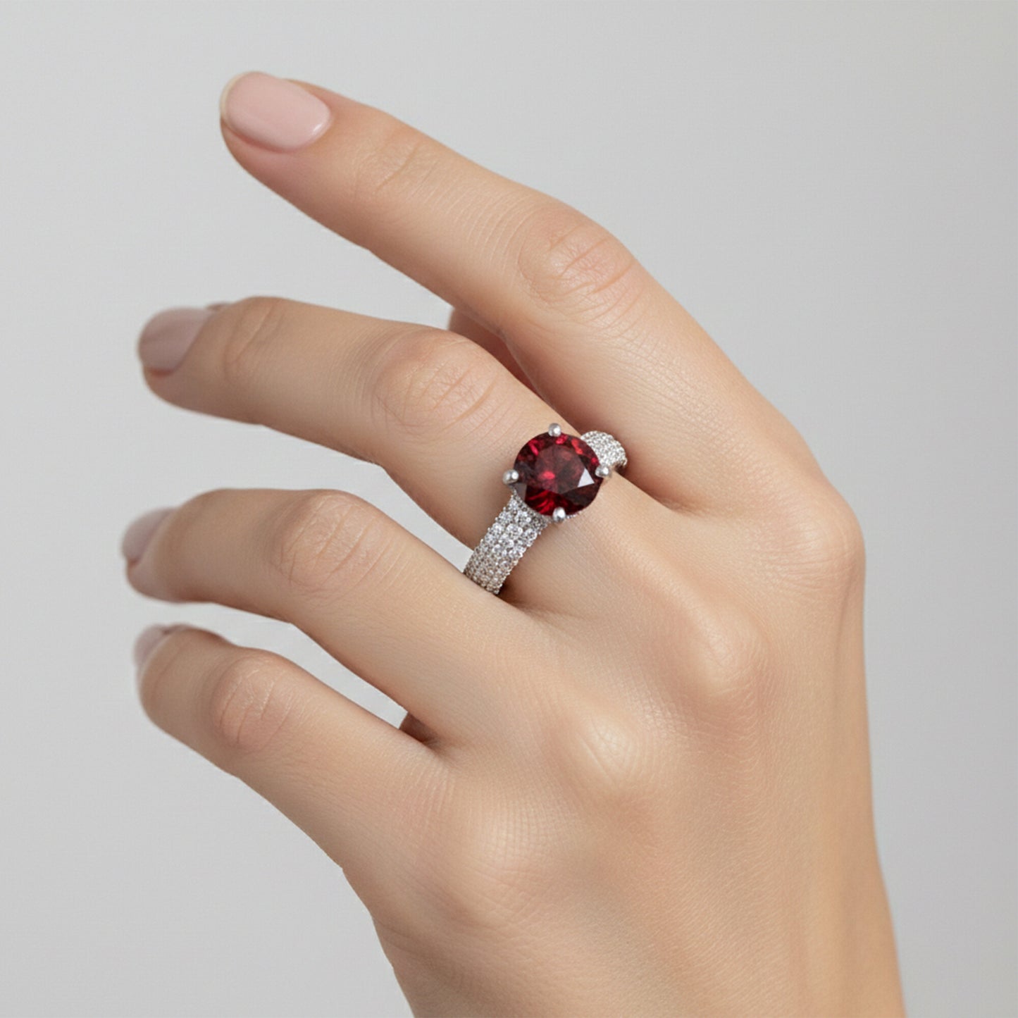 Red Garnet Round Cut Ring 2.45 Ct in 925 Sterling Silver for Engagement