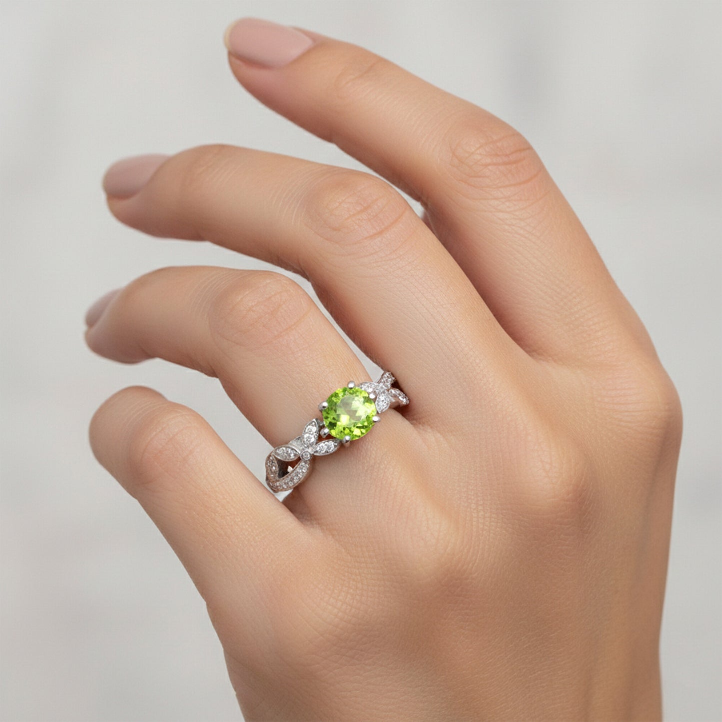 925 Sterling Silver Oval Cut Green Amethyst Ring 3.65 Ct for Wedding Boho Style