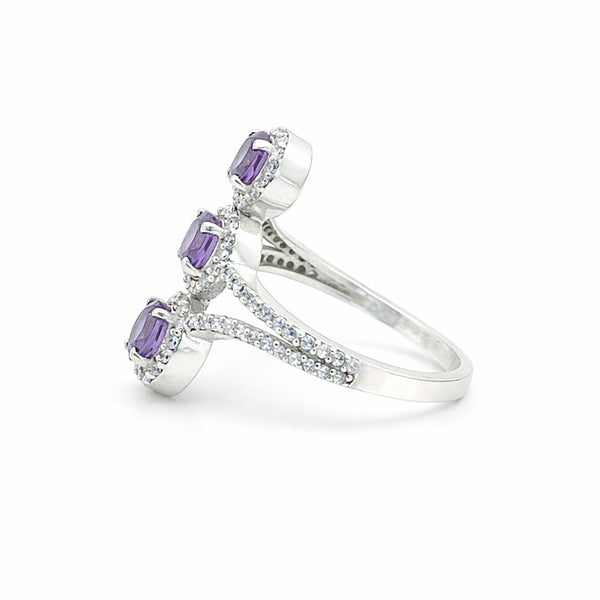 Purple Amethyst Ring Round Cut 3.25 Ct 925 Sterling Silver Gift for Her