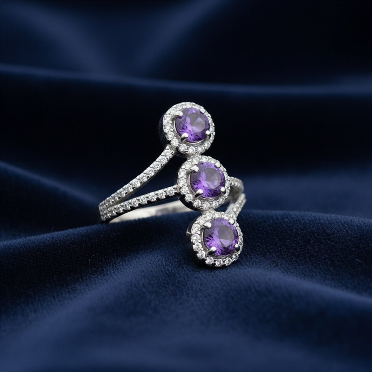 Purple Amethyst Ring Round Cut 3.25 Ct 925 Sterling Silver Gift for Her