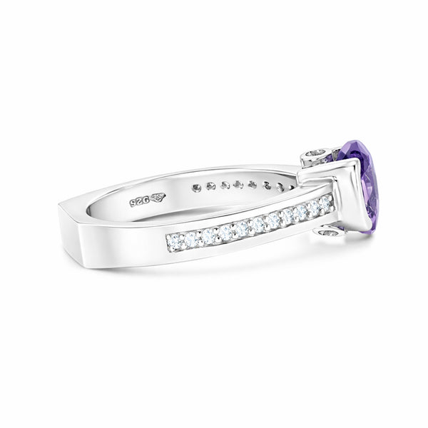 Fine Jewelry Purple Amethyst Ring Oval Cut in 925 Sterling Silver for Wedding