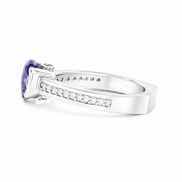 Fine Jewelry Purple Amethyst Ring Oval Cut in 925 Sterling Silver for Wedding