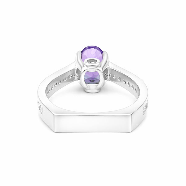 Fine Jewelry Purple Amethyst Ring Oval Cut in 925 Sterling Silver for Wedding