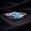 Blue Aquamarine Round Ring Set in 925 Sterling Silver for Her Luxury Style