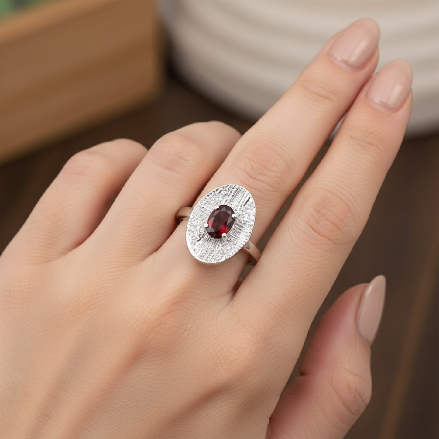 Oval Cut Red Garnet 1.85 Ct Ring in 925 Sterling Silver for Women Vintage Style