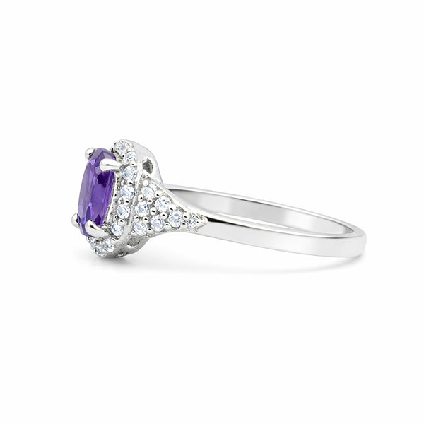 Cocktail Oval Cut Purple Amethyst Ring in 925 Sterling Silver Gift for Her