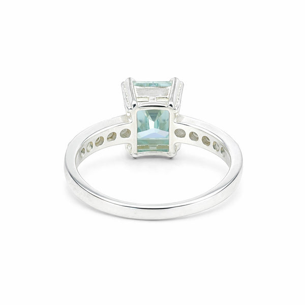 Everyday Wear Blue Aquamarine Emerald Ring in 925 Sterling Silver for Wedding