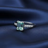 Everyday Wear Blue Aquamarine Emerald Ring in 925 Sterling Silver for Wedding