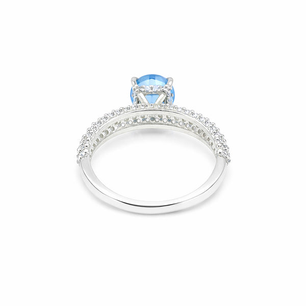 Certified Blue Aquamarine 2.55 Ct Round Cut Ring 925 Sterling Silver for Wedding