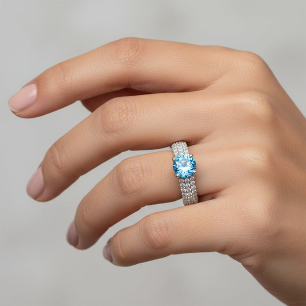 Certified Blue Aquamarine 2.55 Ct Round Cut Ring 925 Sterling Silver for Wedding