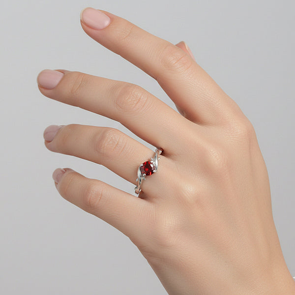 925 Sterling Silver Oval Cut Red Garnet Ring 1.95 Ct Gift for Her Fine Jewelry