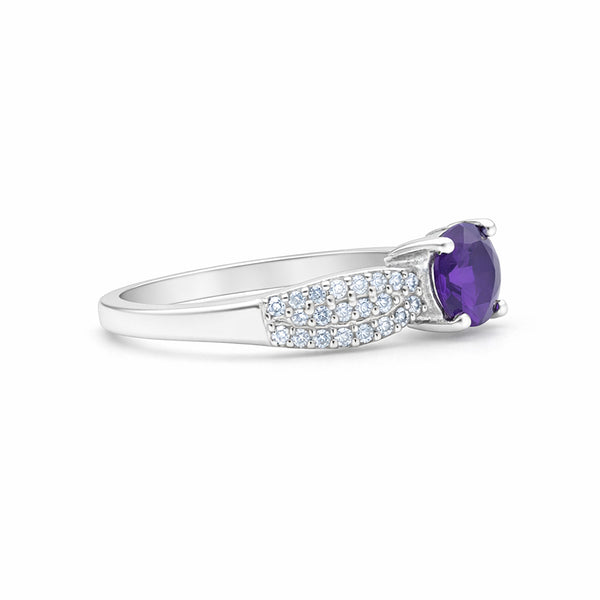 Statement Round Purple Amethyst Ring in 925 Sterling Silver for Women Boho Style