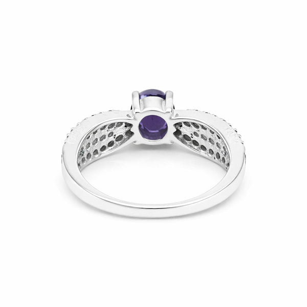 Statement Round Purple Amethyst Ring in 925 Sterling Silver for Women Boho Style