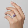 Statement Round Purple Amethyst Ring in 925 Sterling Silver for Women Boho Style