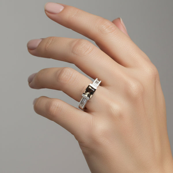 Brown Topaz Ring Princess Cut 4.50 Ct 925 Sterling Silver for Her Luxury Style