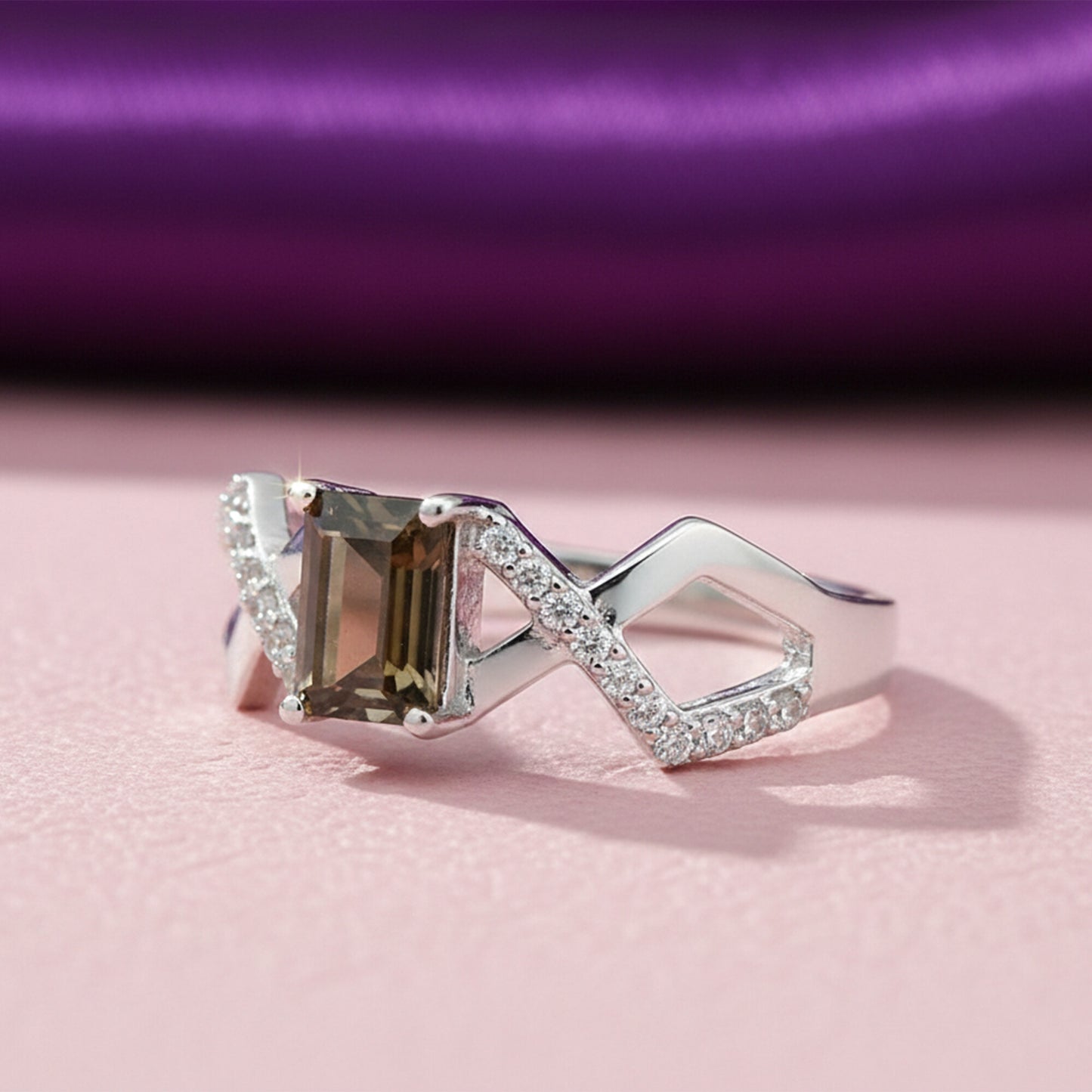 Certified Emerald Brown Topaz Ring in 925 Sterling Silver for Women Luxury Style