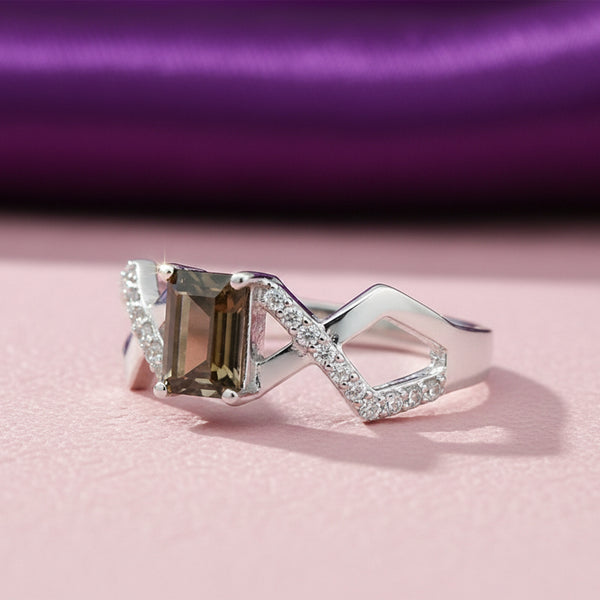 Certified Emerald Brown Topaz Ring in 925 Sterling Silver for Women Luxury Style