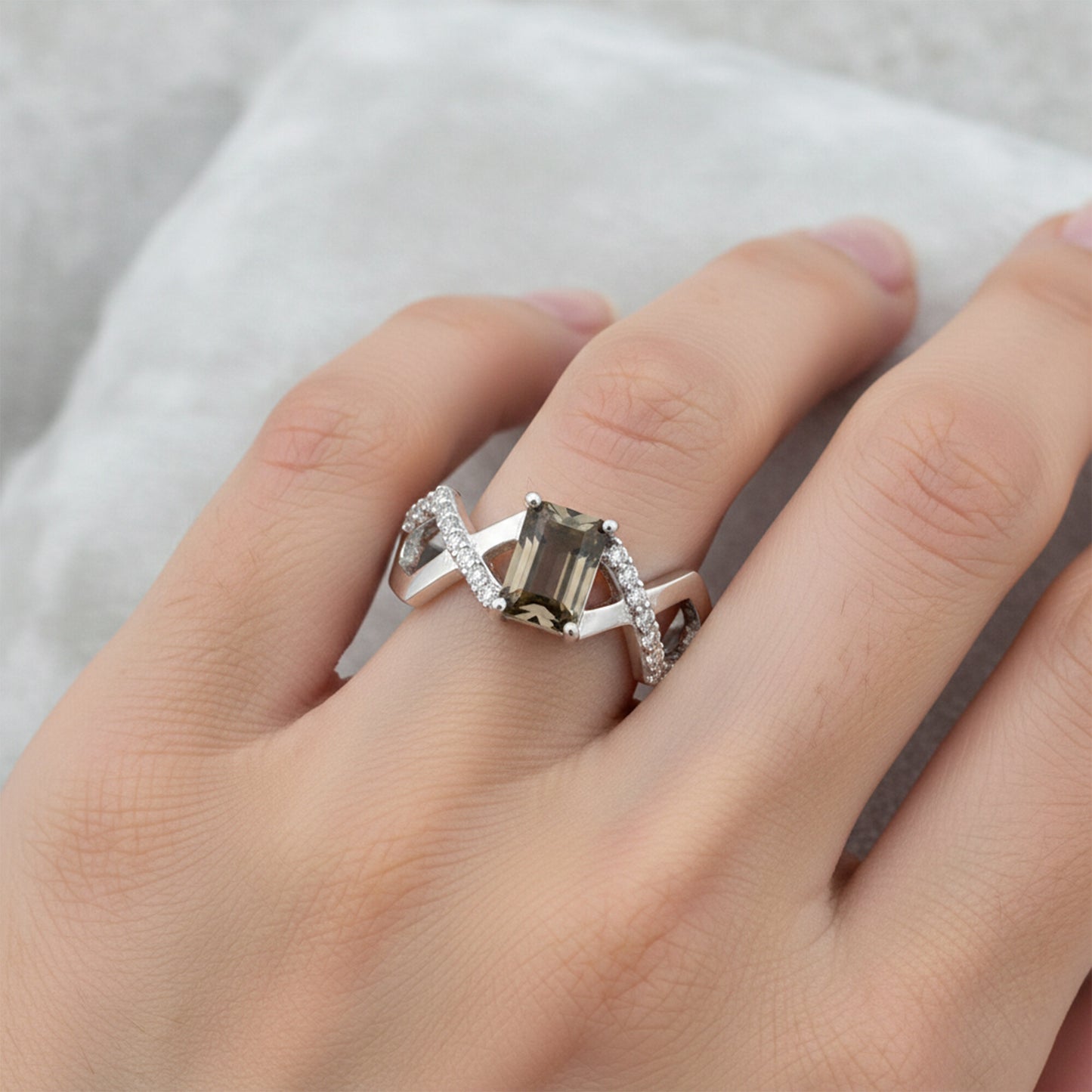 Certified Emerald Brown Topaz Ring in 925 Sterling Silver for Women Luxury Style
