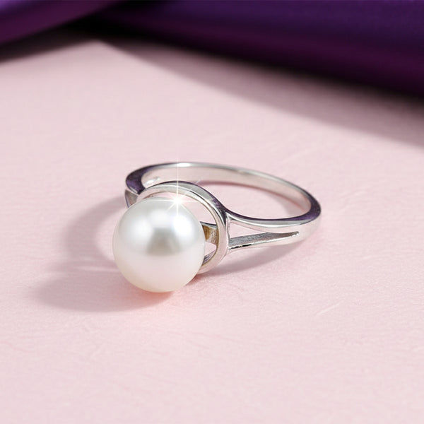 Designer White Pearl Ring Round Cut in 925 Sterling Silver for Engagement