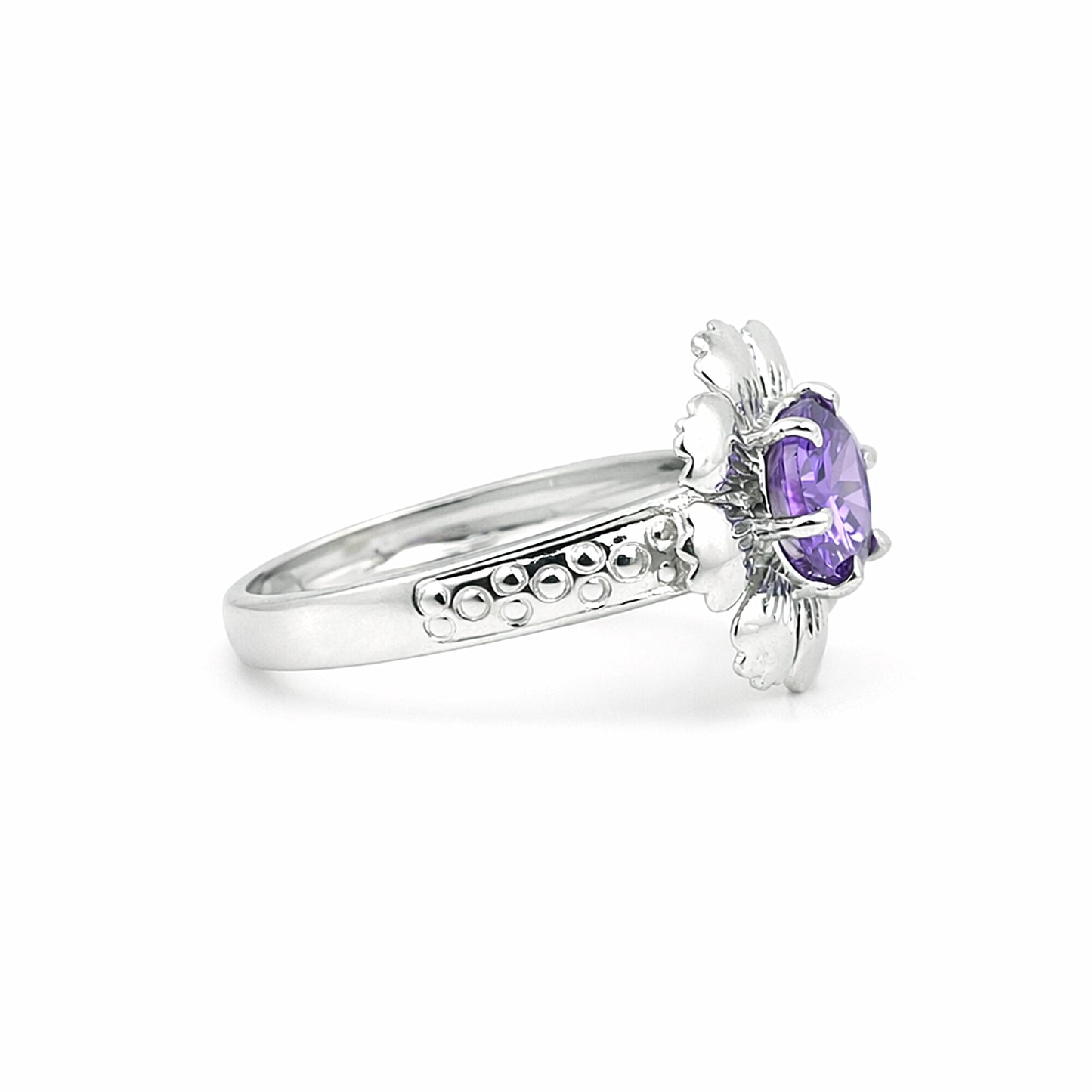 925 Sterling Silver Purple Amethyst Round Cut Ring for Women Solitaire Style