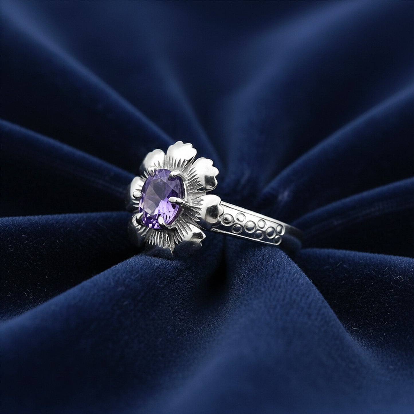 925 Sterling Silver Purple Amethyst Round Cut Ring for Women Solitaire Style