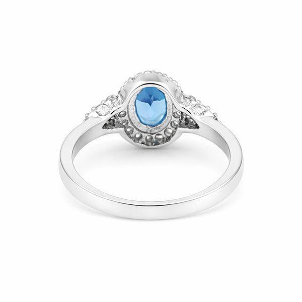 Oval Blue Aquamarine Gift for Her Ring in 925 Sterling Silver Vintage Style