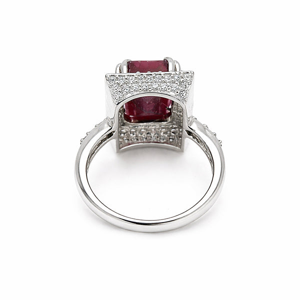 Emerald Cut Red Ruby 4.82 Ct Ring in 925 Sterling Silver for Women Chic Design