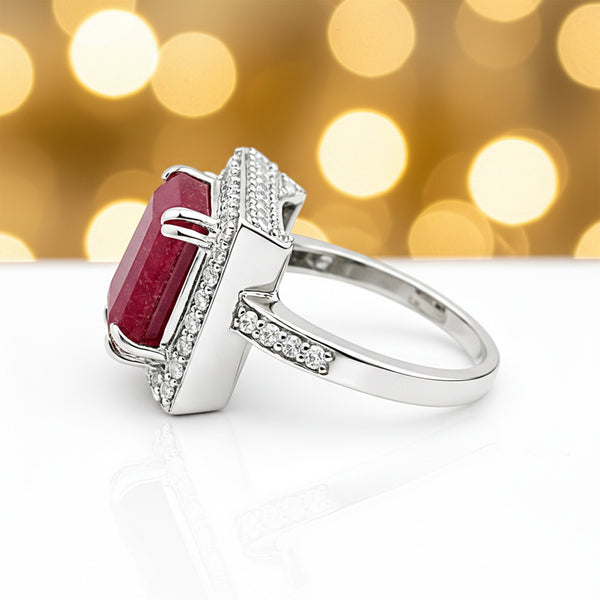 Emerald Cut Red Ruby 4.82 Ct Ring in 925 Sterling Silver for Women Chic Design