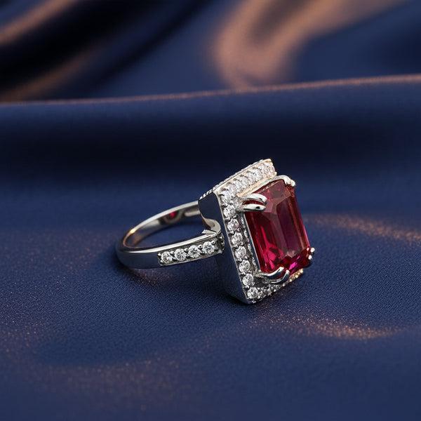 Emerald Cut Red Ruby 4.82 Ct Ring in 925 Sterling Silver for Women Chic Design