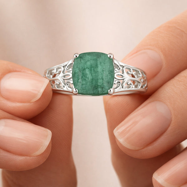 EGL Certified 3.20 Ct. Emerald Cushion Cut Ring 925 Sterling Silver Women Fine J