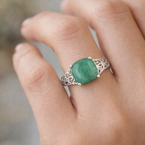 EGL Certified 3.20 Ct. Emerald Cushion Cut Ring 925 Sterling Silver Women Fine J