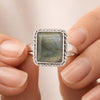 Multi-Color Labradorite Cushion Ring 9.00 Ct. 925 Sterling Silver Stackable Eter