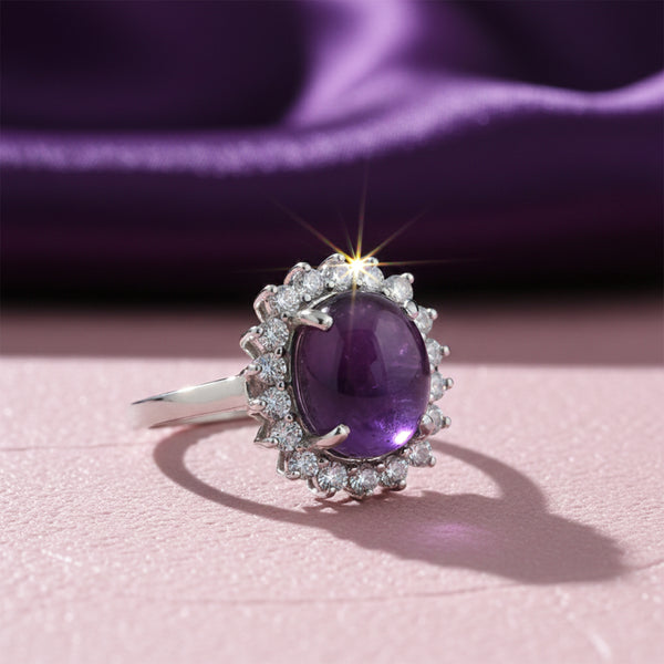 5.50 Ct. Purple Amethyst Ring Oval Cut 925 Sterling Silver Eternity Band Fine Gi