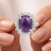 5.50 Ct. Purple Amethyst Ring Oval Cut 925 Sterling Silver Eternity Band Fine Gi