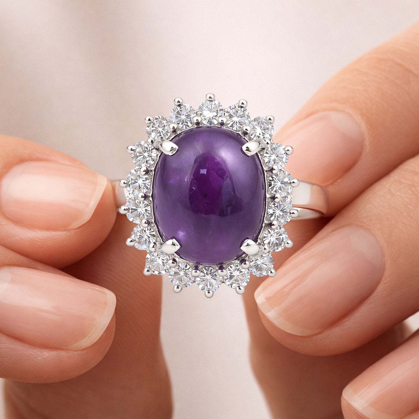 5.50 Ct. Purple Amethyst Ring Oval Cut 925 Sterling Silver Eternity Band Fine Gi