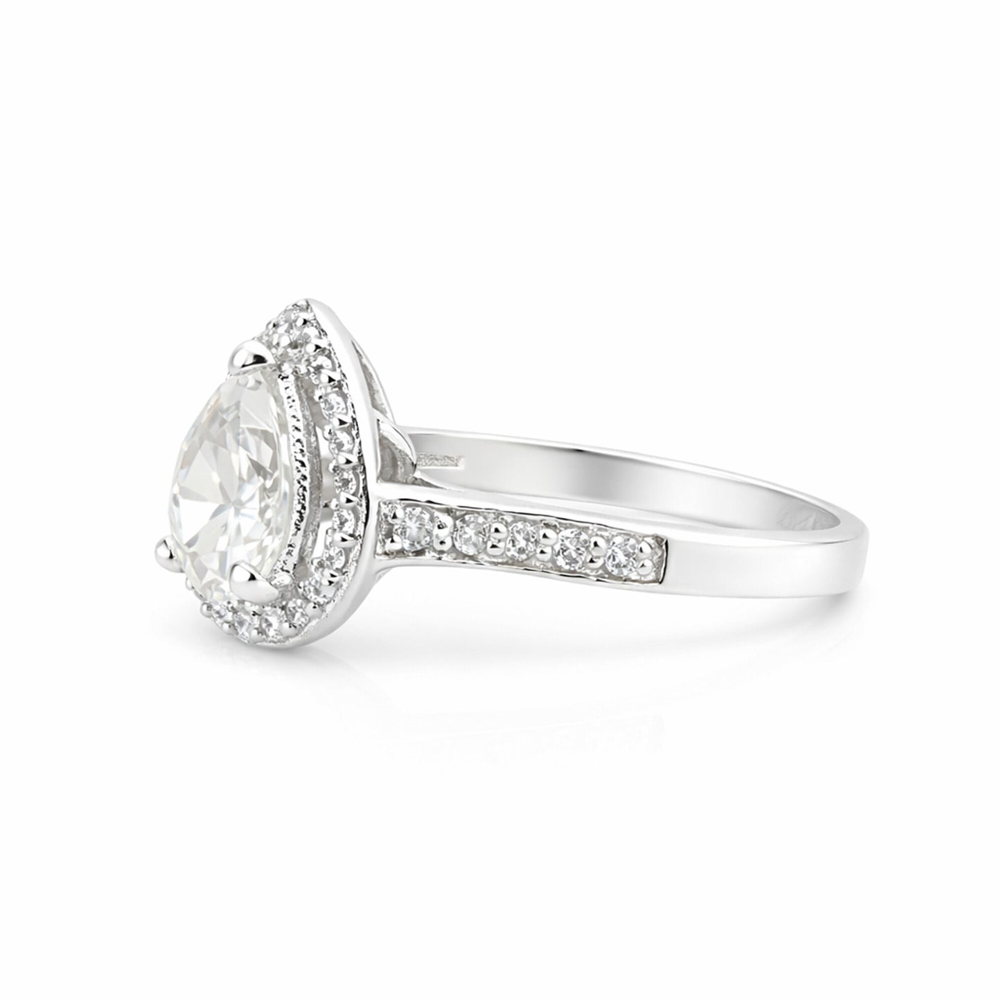 2.45 Ct. White Moissanite Ring Pear Cut 925 Sterling Silver Eternity Band Fine G